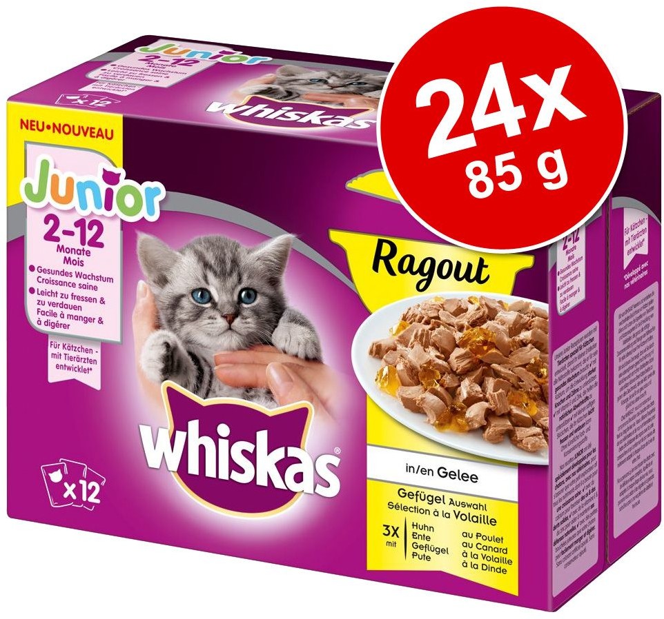 Whiskas Megapakiet Junior Ragout w saszetkach 48 x 85 g Wybór dań drobiowych w galarecie