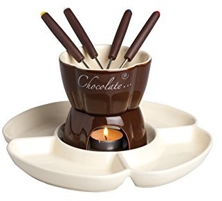 Excelsa zestaw do fondue czekoladowego z talerzem, z ceramiki, kremowy, brązowy, uchwyt brązowy, 25 x 25 x 12 cm 60285