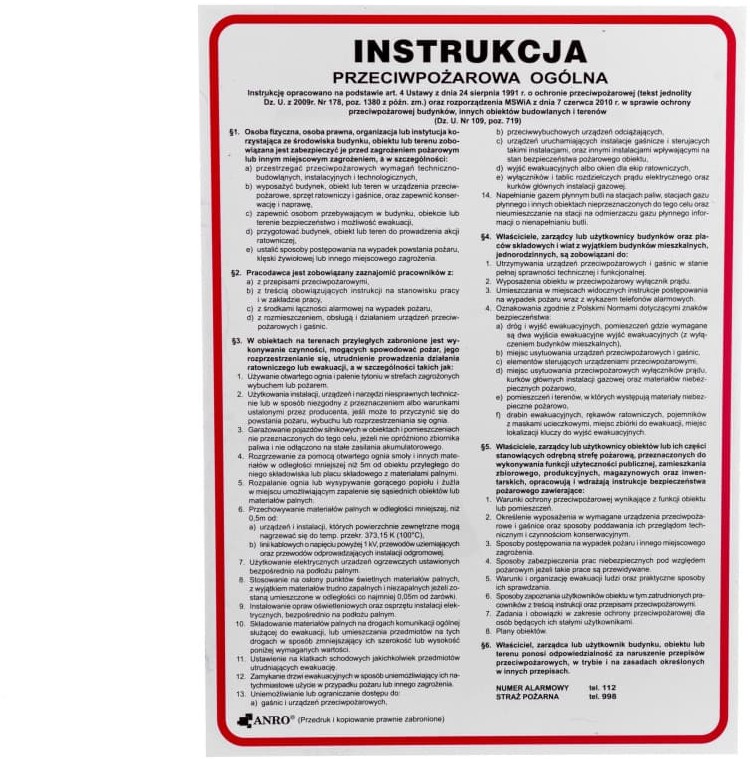 ANRO Tabliczka ostrzegawcza Instrukcja przeciwpożarowa ogólna IP02/P
