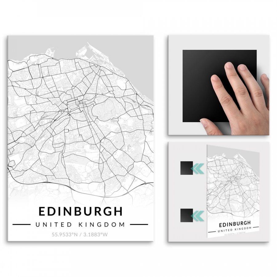 Pix4home Plakat metalowy Mapa B&W Edinburgh M POS-M-04422