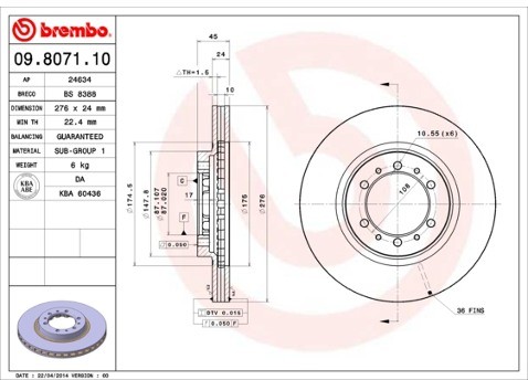 BREMBO Tarcza hamulcowa 09.8071.11