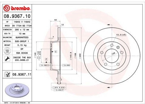 BREMBO Tarcza hamulcowa 08.9367.11