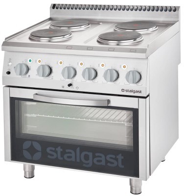 Stalgast kuchnia elektryczna 4 palnikowa wym. 800x700x850 z piekarnikiem elektrycznym 10,4+7 kW (3 systemy grzania) 9715000