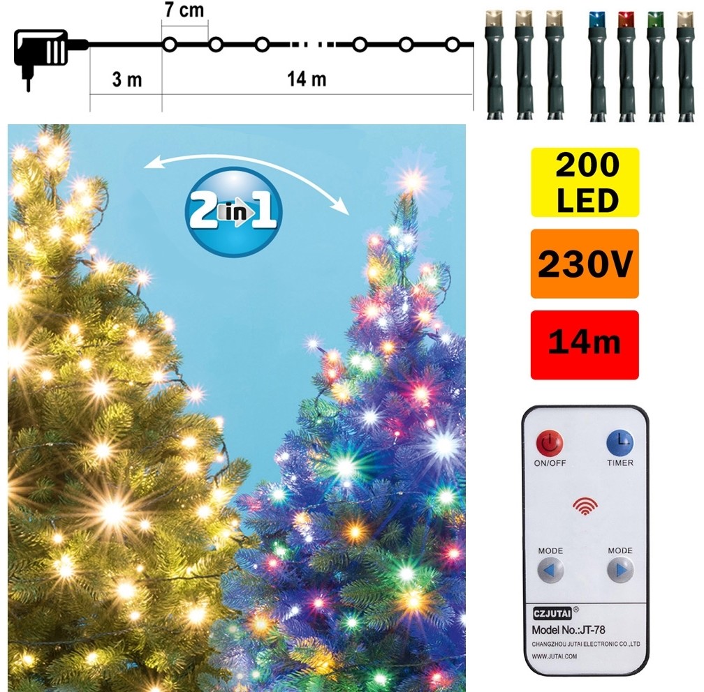 FK Technics LED Łańcuch świąteczny z pilotem zdalnego sterowania 200xLED/230V IP44