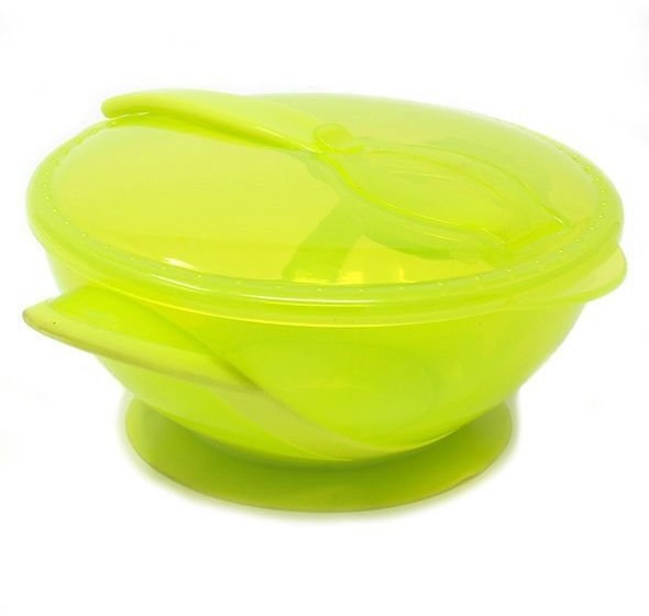 Poupy Poupy - Miseczka z Pokrywką i Łyżeczką Zielona 4m+
