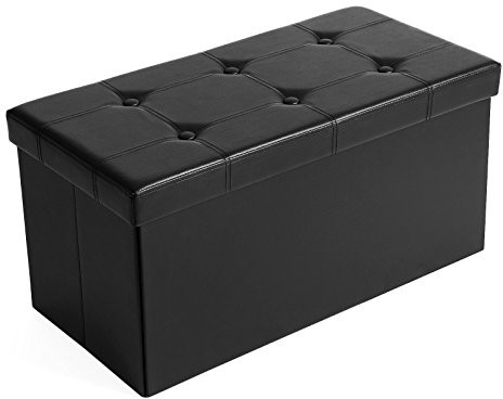 SONGMICS Songmics LSF105 składany puf do siedzenia, dopuszczalne obciążenie do 300 kg, imitacja skóry, czarny, 76 x 38 x 38 cm LSF105