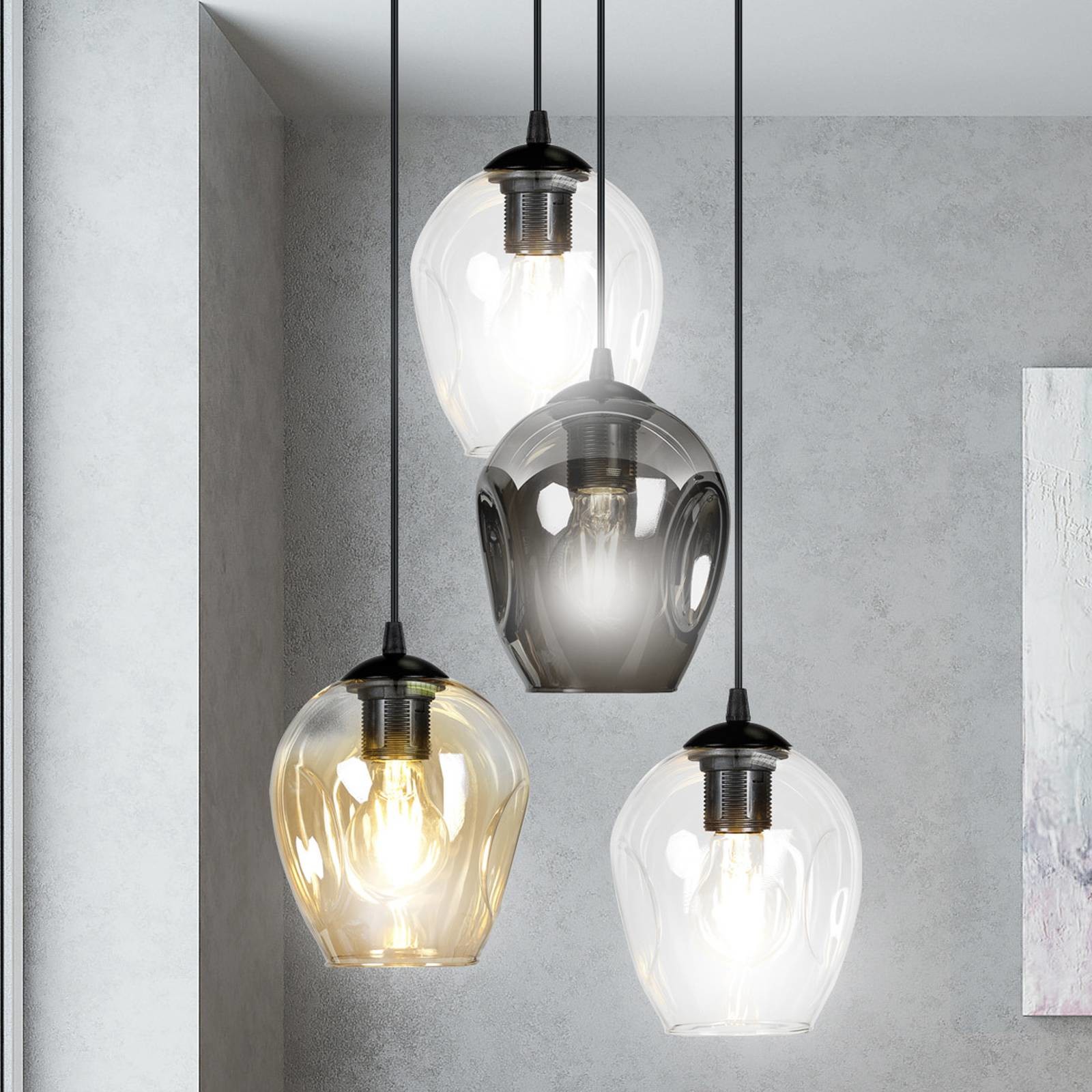EULUNA Lampa wisząca Starla okrągła 4-pkt grafit/bursztyn