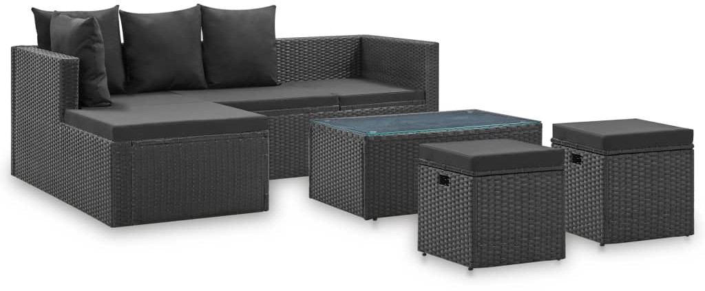 vidaXL 4-cz. zestaw wypoczynkowy do ogrodu czarny, poduszki, rattan PE