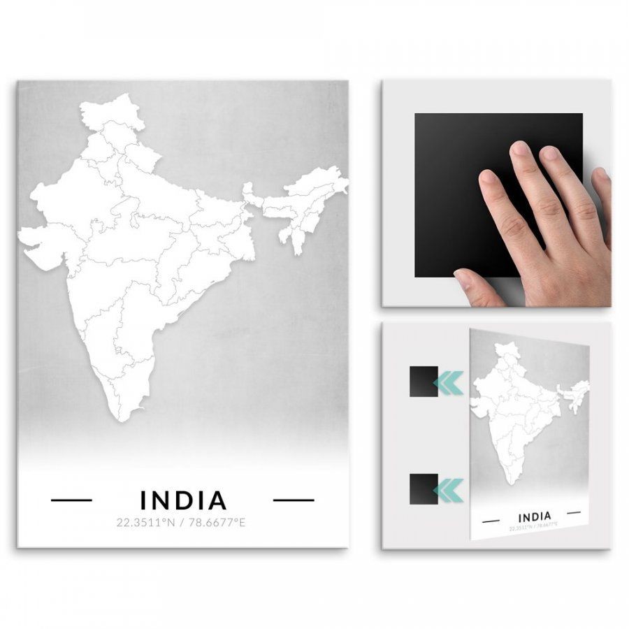 Pix4home Plakat metalowy Mapa B&W Indie L POS-L-03935