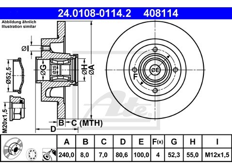 ATE TARCZA HAM 24.0108-0114.2 RENAULT CLIO GRANDTOUR 1.2 16V, 1.5DCI, 1.6 16V 08-, CLIO III 1.2 16V, 1.4 16V, 1.5DCI 05-, MEGANE  24.0108-0114.2