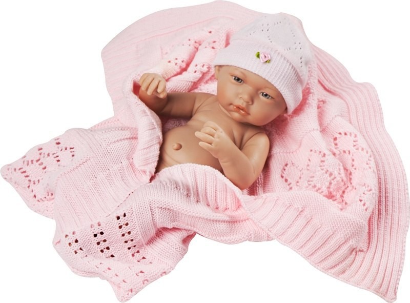 Muecas Guca Lalka hiszpańska dziewczynka Rosa w różowym kocyku 36 cm MG581