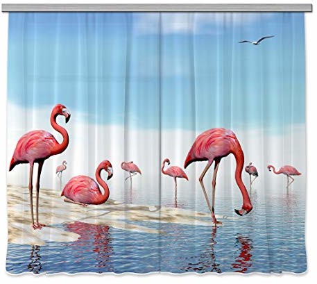 AG Design fcsxxl 7423 Flamingo, firanka/zasłona, 280x245 cm, 2 części (140x245 cm), materiału, multicolor, 0,1x280x245 cm FCSxxL 7423