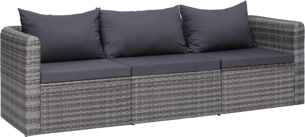 vidaXL 3-cz. zestaw mebli do ogrodu z poduszkami, rattan PE, szary