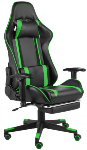 Czarno-zielony fotel do gier z podnóżkiem Epic Gamer