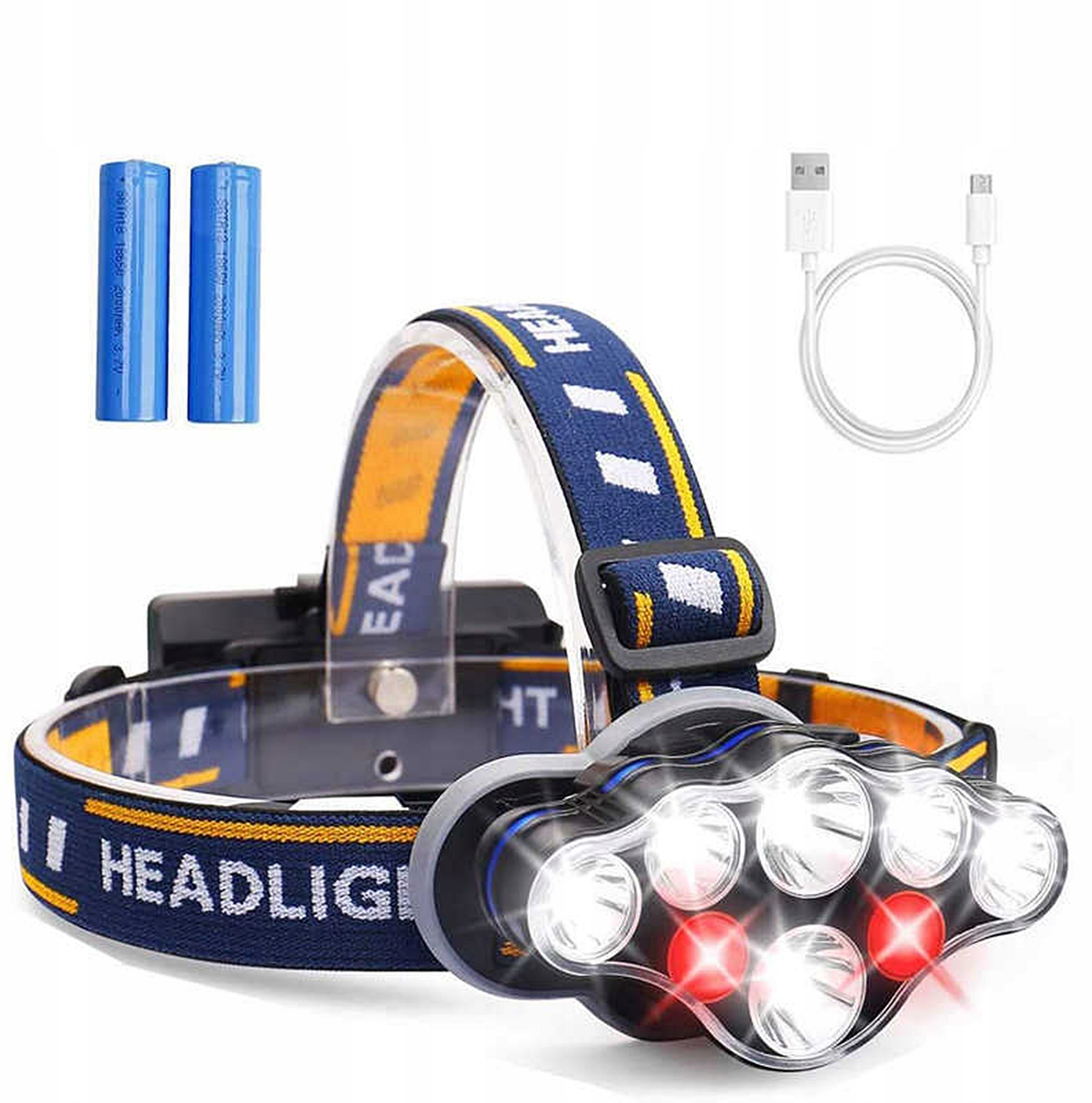 Latarka Czołowa 8 Led Mocna Lampka Czołówka + Akum