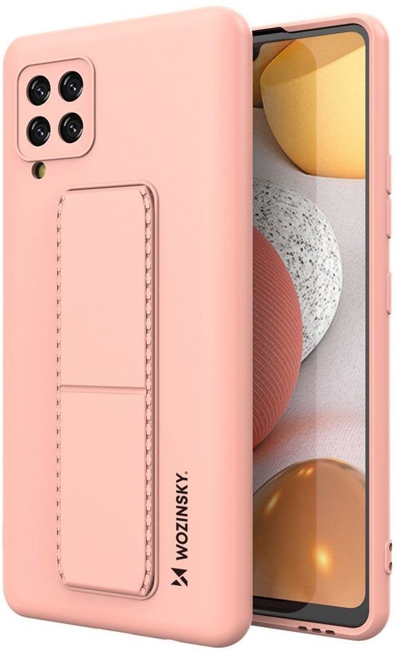Wozinsky Kickstand Case elastyczne silikonowe etui z podstawką Samsung Galaxy A42 5G różowy