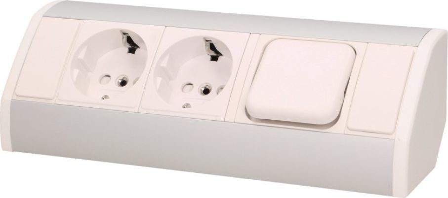 Orno Gniazdo meblowe podwójne Schuko i wyłącznikiem biało-srebrne OR-GM-9002/W-G(GS)
