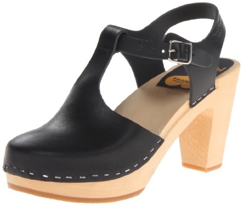 Swedish Hasbeens Sandały damskie T-Strap Sky High Czarny 336-001