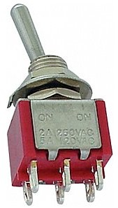 Velleman Przełącznik dźwigniowy VERTICAL TOGGLE SWITCH DPDT ON-OFF-(ON) - PCB TYPE 8012BC