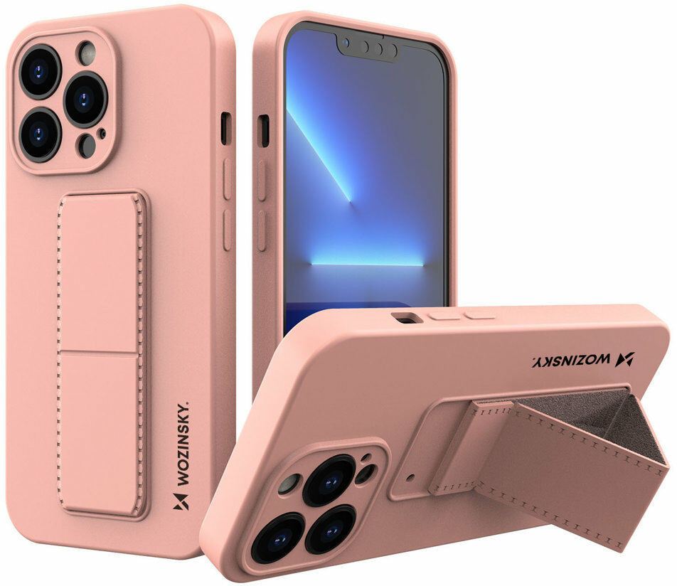 Wozinsky Kickstand Case elastyczne silikonowe etui z podstawką iPhone 13 mini różowy