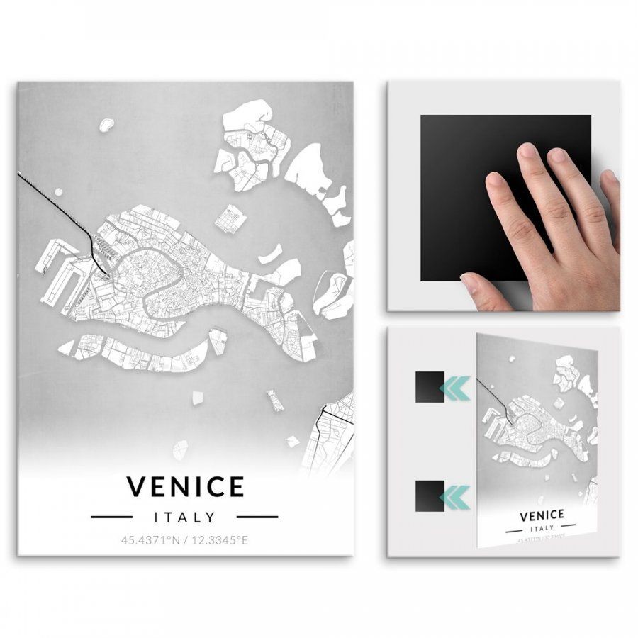 Pix4home Plakat metalowy Mapa B&W Wenecja L POS-L-03714