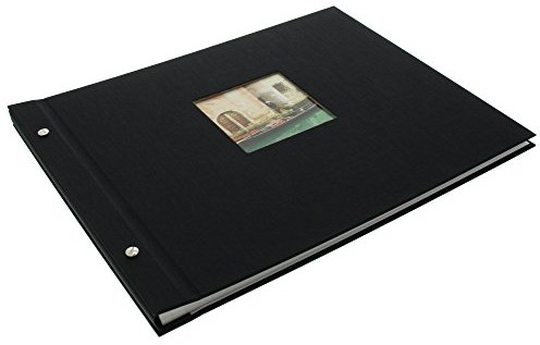 Goldbuch Bella Vista złota księga, album nitowany 30 x 25 x 2 cm, 40 białych stron z pergaminem, z wycięciami, możliwość rozbudowy, len, czarny, 39x31 cm 28 897
