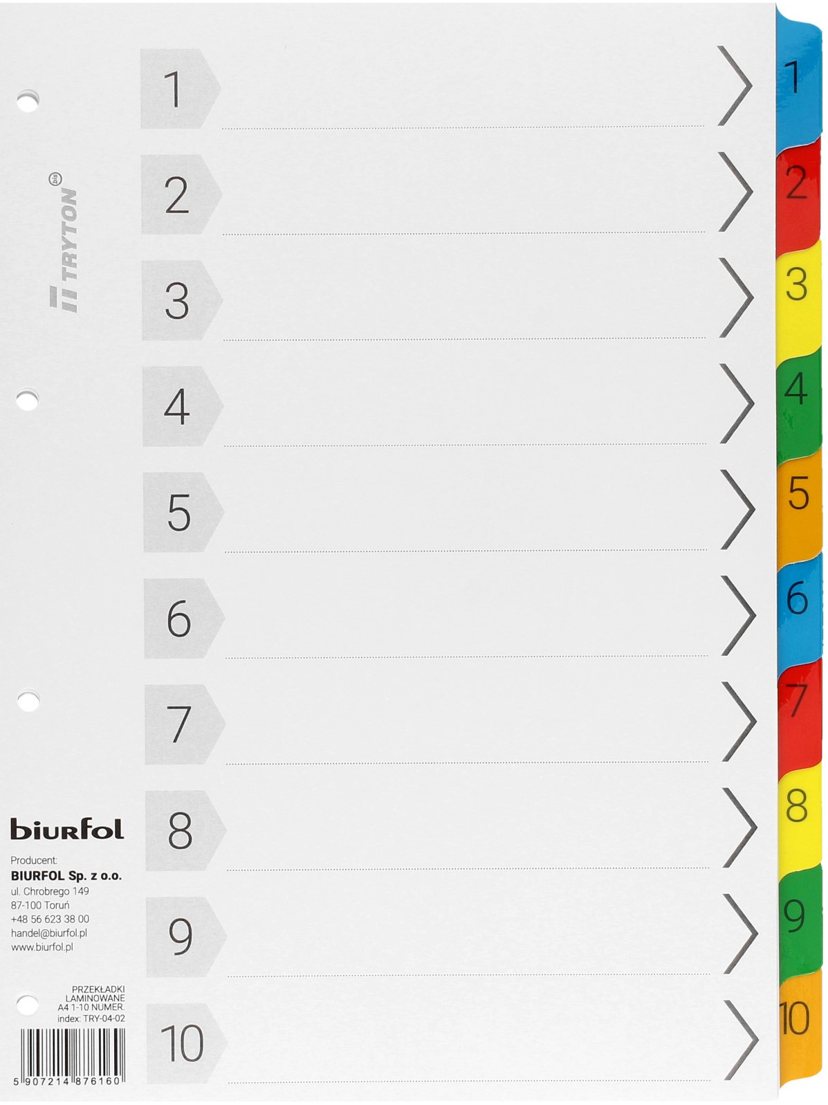 BIURFOL Przekładki kartonowe A4 1-10 numeryczne Biurfol