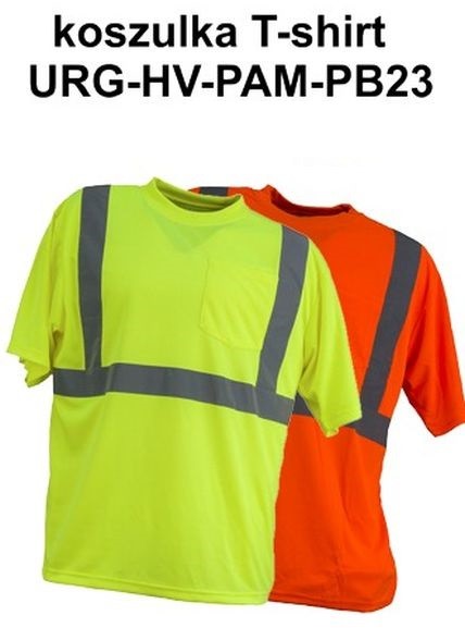 Urgent URG-HV-PAM-PB23 - T-SHIRT ostrzegawczy z pasami fluorescencyjnymi - M-2XL.