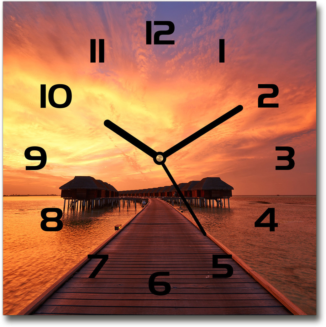 Zegar szklany na ścianę Bungalowy Malediwy