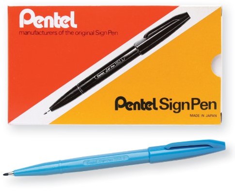 Pentel Sign Pen, końcówka z włókna, tusz czarny (S520-A), błękitny S520-S
