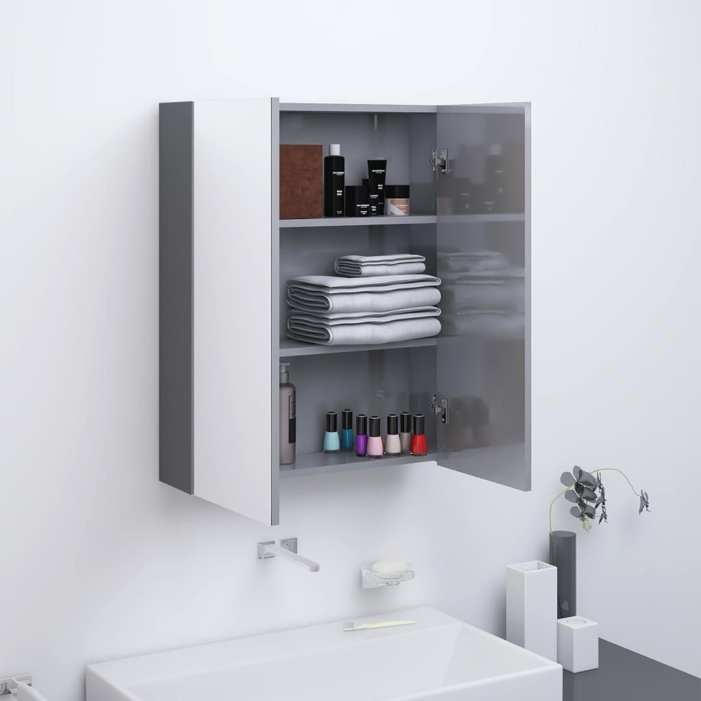vidaXL vidaXL Szafka łazienkowa z lustrem 60x15x75 cm MDF szary z połyskiem 8720286391525