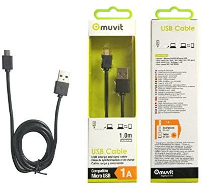 Muvit Kabel sprężynowy, okrągły, kabel do ładowania i synchronizacji, micro USB, 1 m, 1 A, czarny MUUSC0134