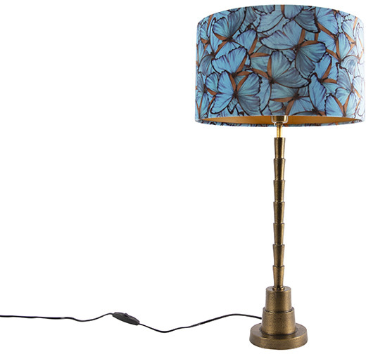 QAZQA Lampa stołowa art deco brąz klosz welurowy motyle 35cm - Pisos