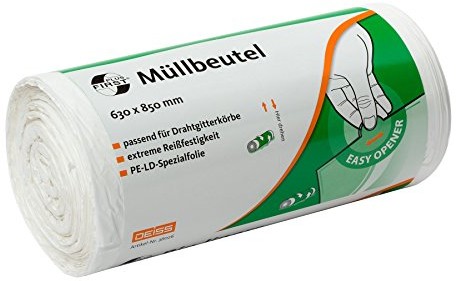 DEISS FIRST deiss First 36026 rolka worków na śmieci z zaciskami w kształcie gwiazdy szew dno, 630 MM X 850 MM, 50 Pro, biały 36026