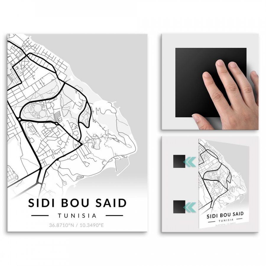 Pix4home Plakat metalowy Mapa B&W Sidi Bou Said M POS-M-03722