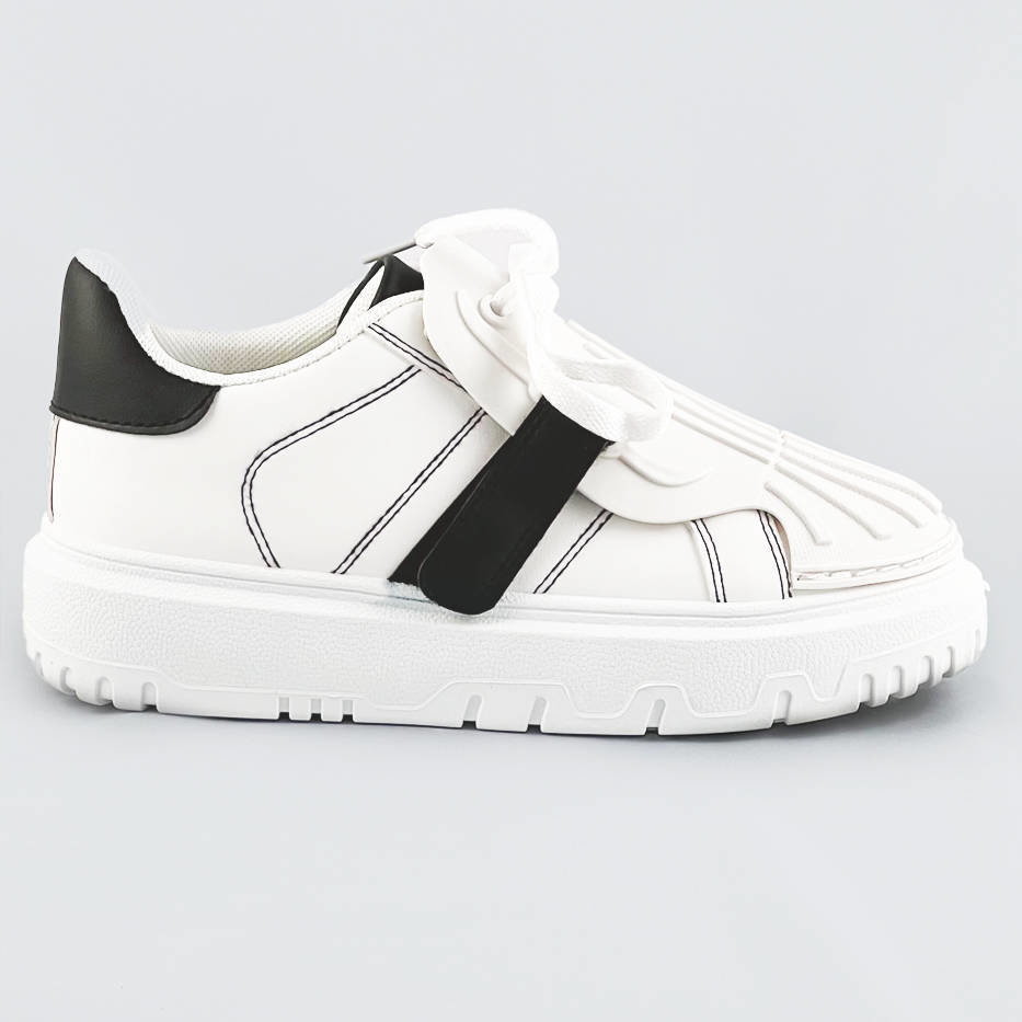 Fairy DAMSKIE BUTY SPORTOWE Z NAKŁADKĄ NA SZNUROWADŁA BIAŁO-CZARNE (RA2049) - Fairy