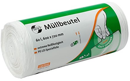 DEISS FIRST deiss First 36022 worek na śmieci, 600 MM X 720 MM, 60 L, biały (50 szt.) 36022