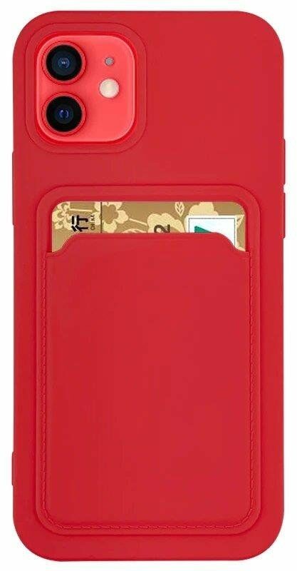 Hurtel Card Case silikonowe etui portfel z kieszonką na kartę dokumenty do Samsung Galaxy A32 4G czerwony