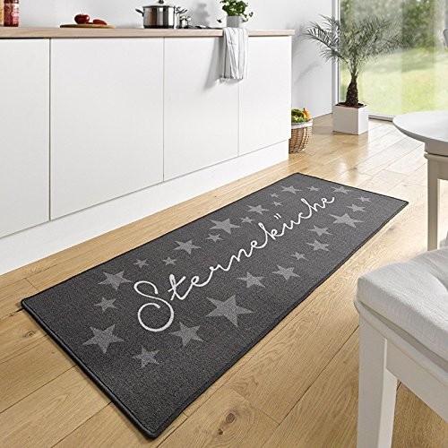 Hanse Home 102369 designerski chodnik kuchenny z napisem Sterneküche, welurowy, szary, 67x180 cm 102369