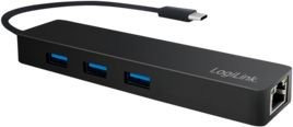 LogiLink HUB USB USB-C 3.1 3-portowy + adapter gigabitowy Ultra Slim czarny (UA0313)