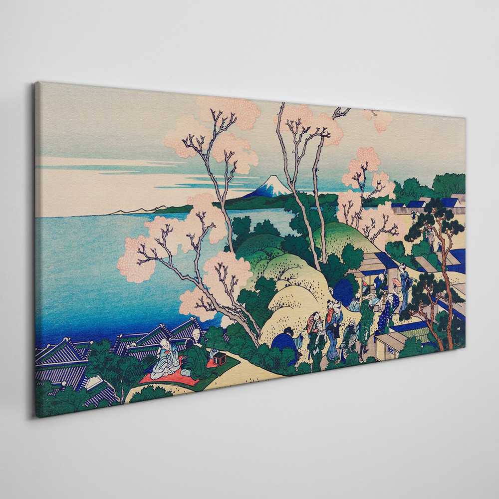 PL Coloray Obraz na Płótnie Miasto Morze Drzewa Niebo 140x70cm