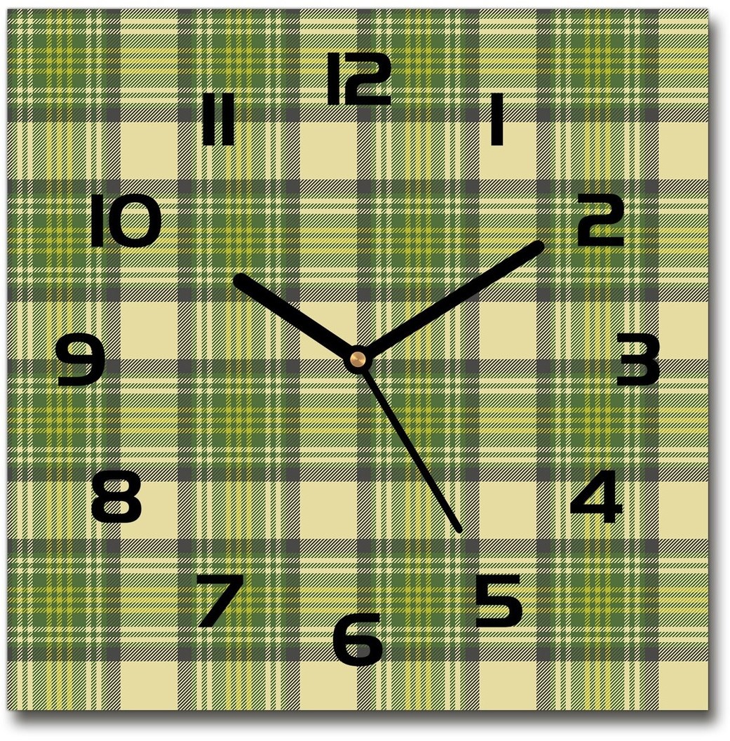 Zegar szklany kwadratowy Zielona krata