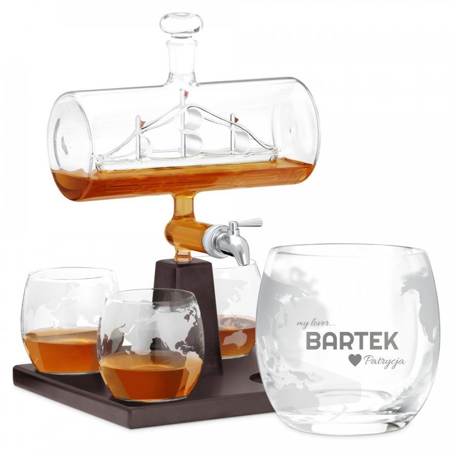 Murrano Zestaw do whisky karafka statek szklanki x4 grawer dla niego na SHIP4S-013