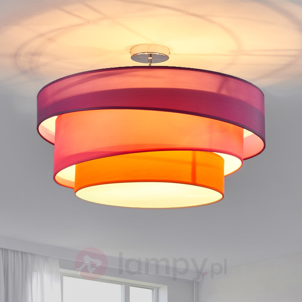 Trójkolorowa lampa sufitowa Melia, fiolet/róż