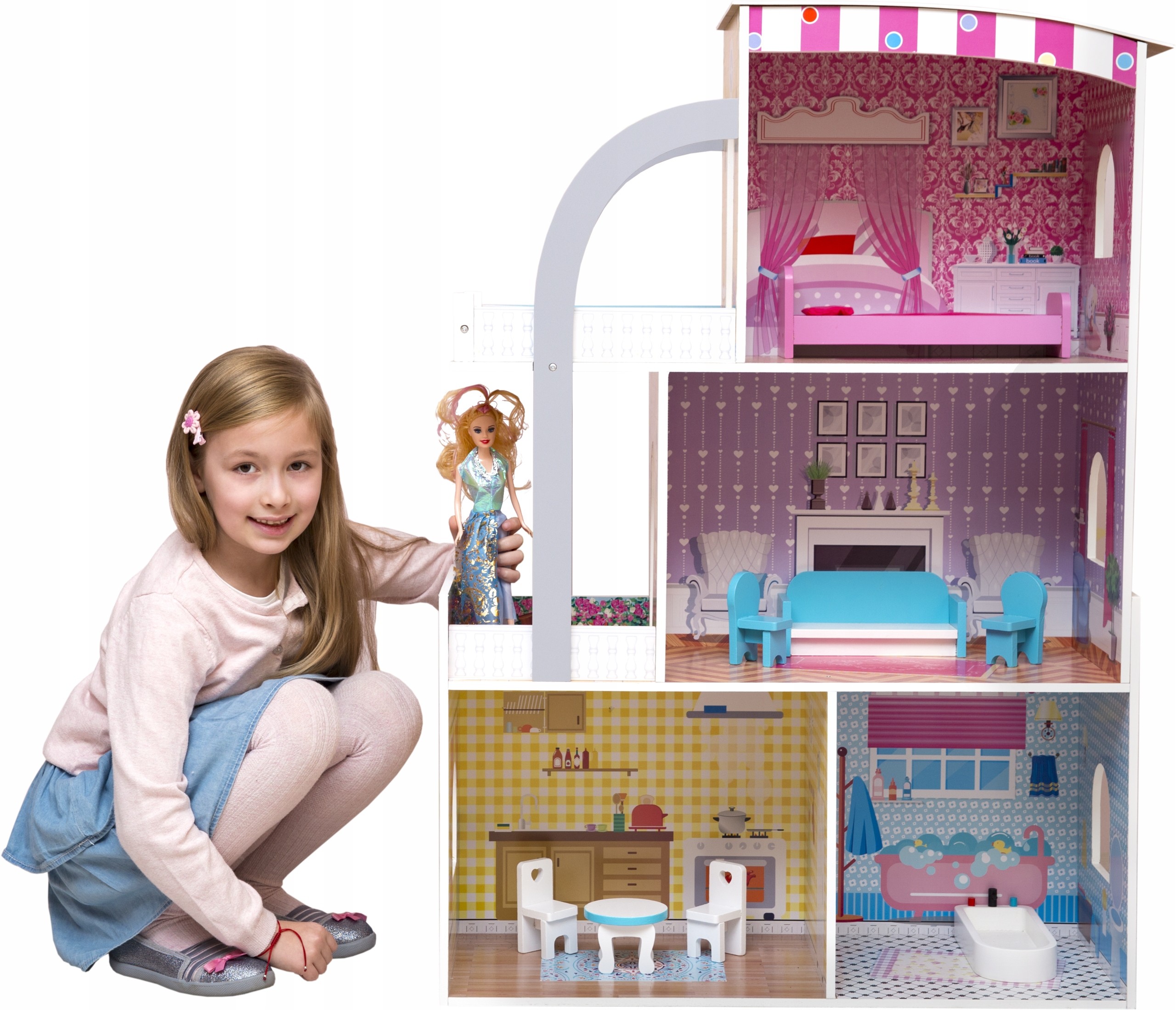 Drewniany Domek Dla Lalek Luksusowa Willa Mebelki
