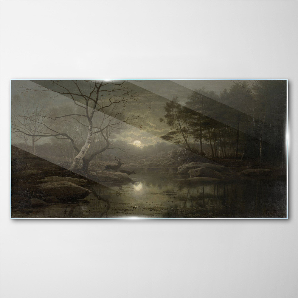 PL Coloray Obraz na Szkle księżyc drzewa natura rzeka 140x70cm