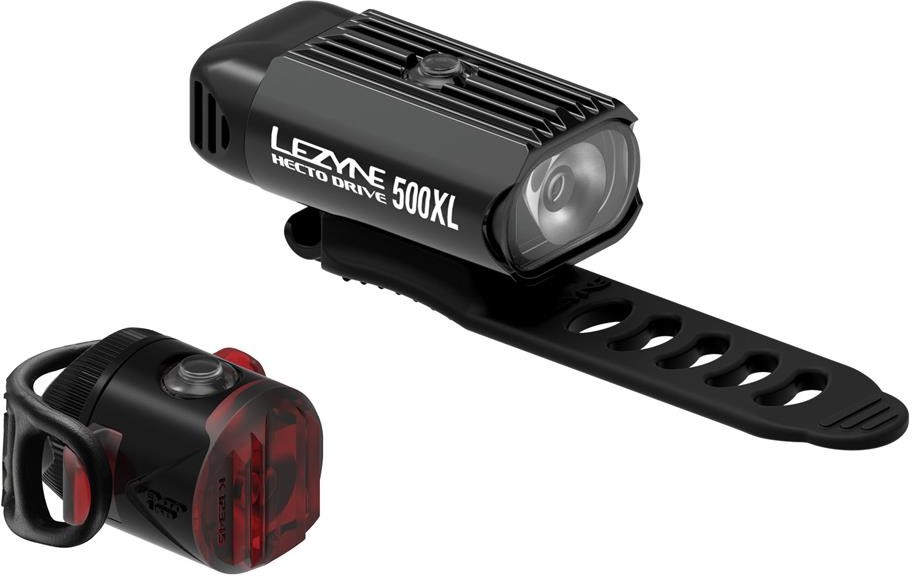 LEZYNE Zestaw lampki HECTO DRIVE 500XL przód 500 lumenów, FEMTO USB tył 5 lumenów, usb czarne (NEW) LZN-1-LED-9P-V1104