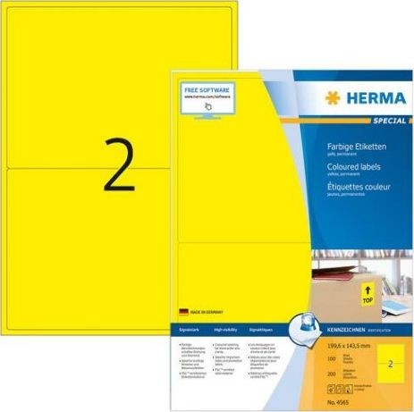Herma Kolorowe etykiety A4 199,6 x 143,5 mm żółty trwała przyczepność 4565 4565