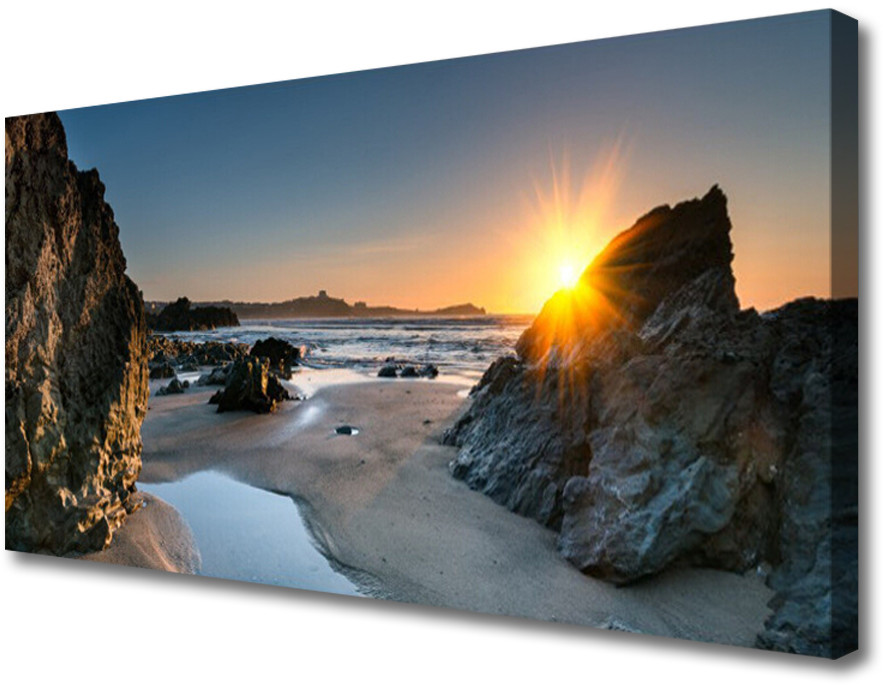 PL Tulup Obraz Canvas Skała Plaża Słońce Krajobraz 120x60cm