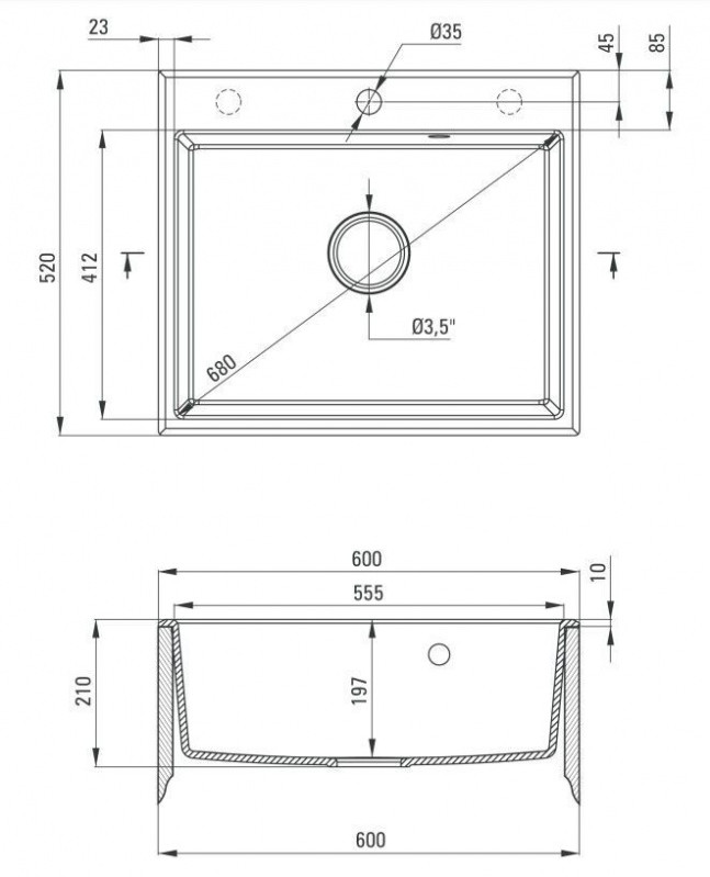 Deante Andante Zlewozmywak granitowy jednokomorowy 60x52 cm czarny mat ZQNN103